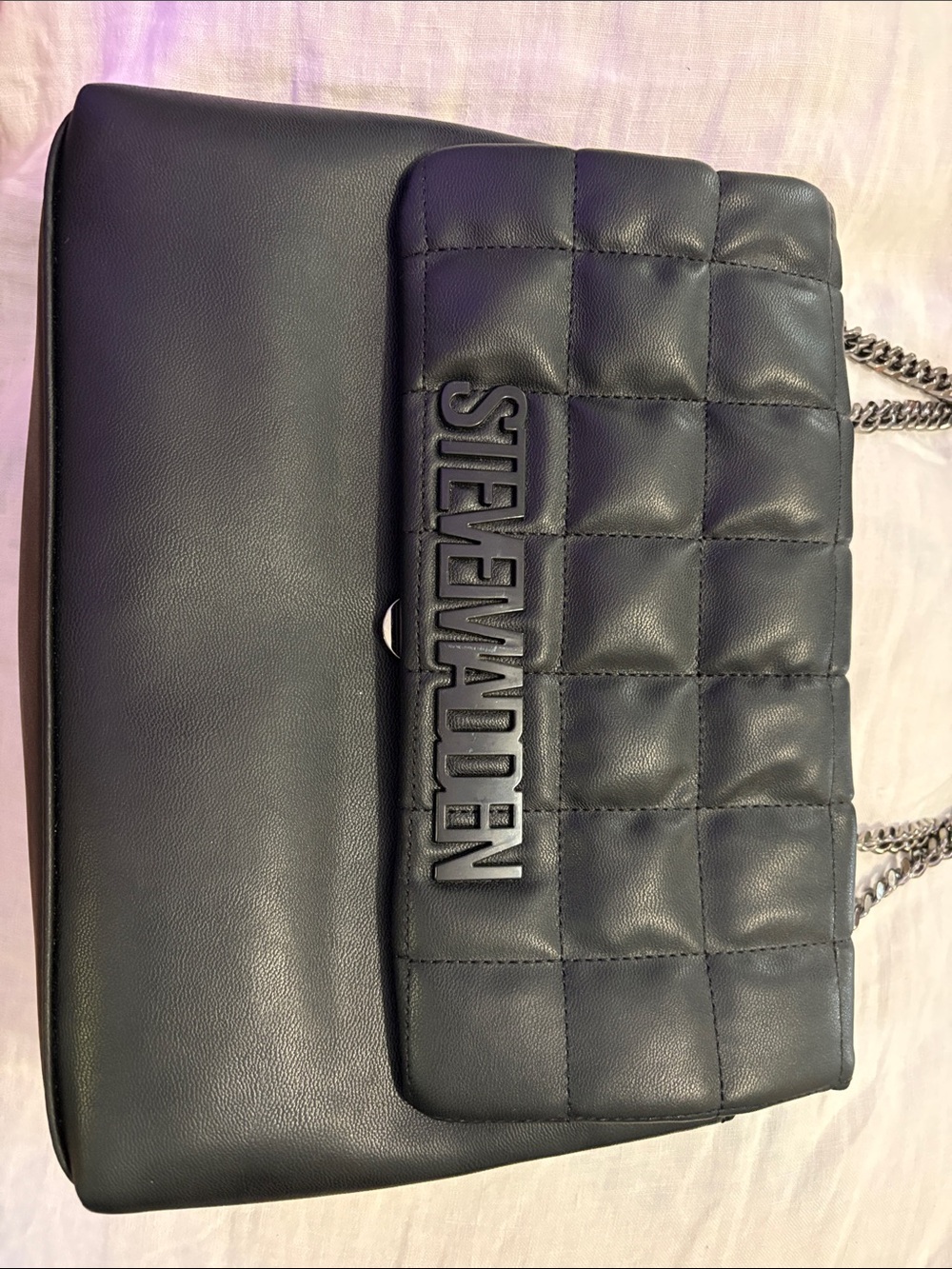 Steve Madden Black Quilted Leather Shoulder Bag with Chain Strap